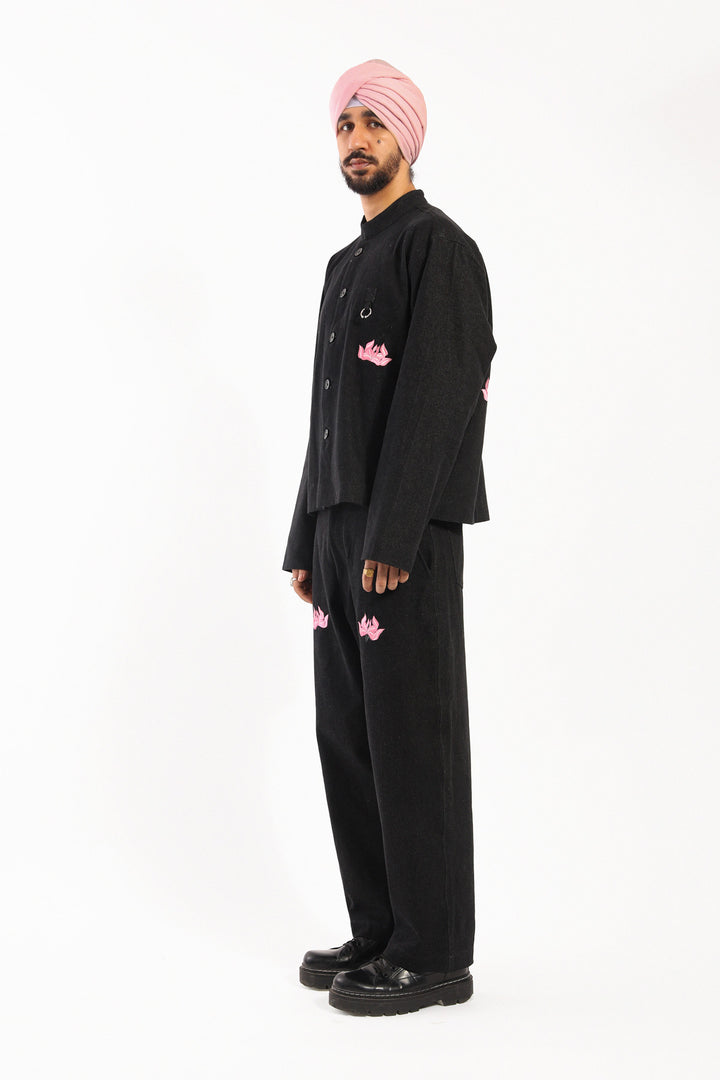 Black Gulaab Phull Nehru Jacket
