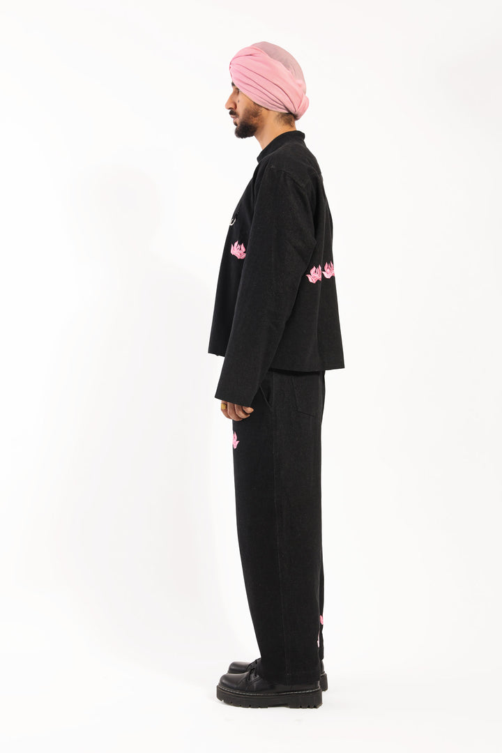 Black Gulaab Phull Nehru Jacket
