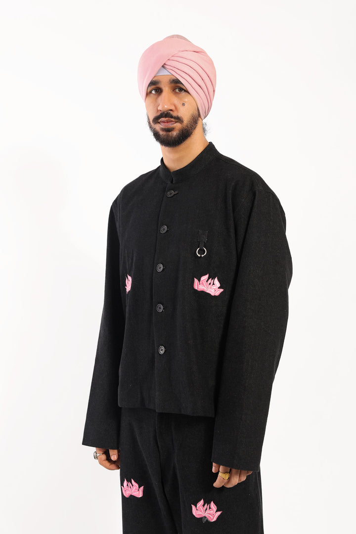 Black Gulaab Phull Nehru Jacket