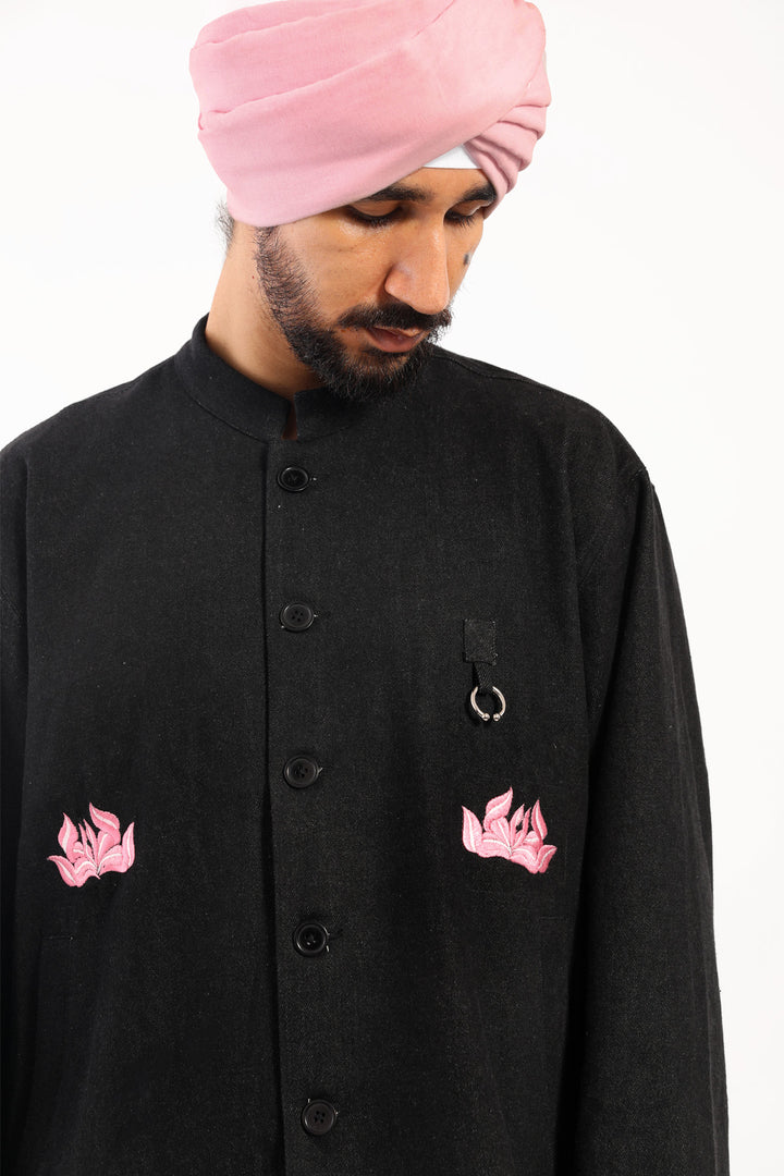 Black Gulaab Phull Nehru Jacket