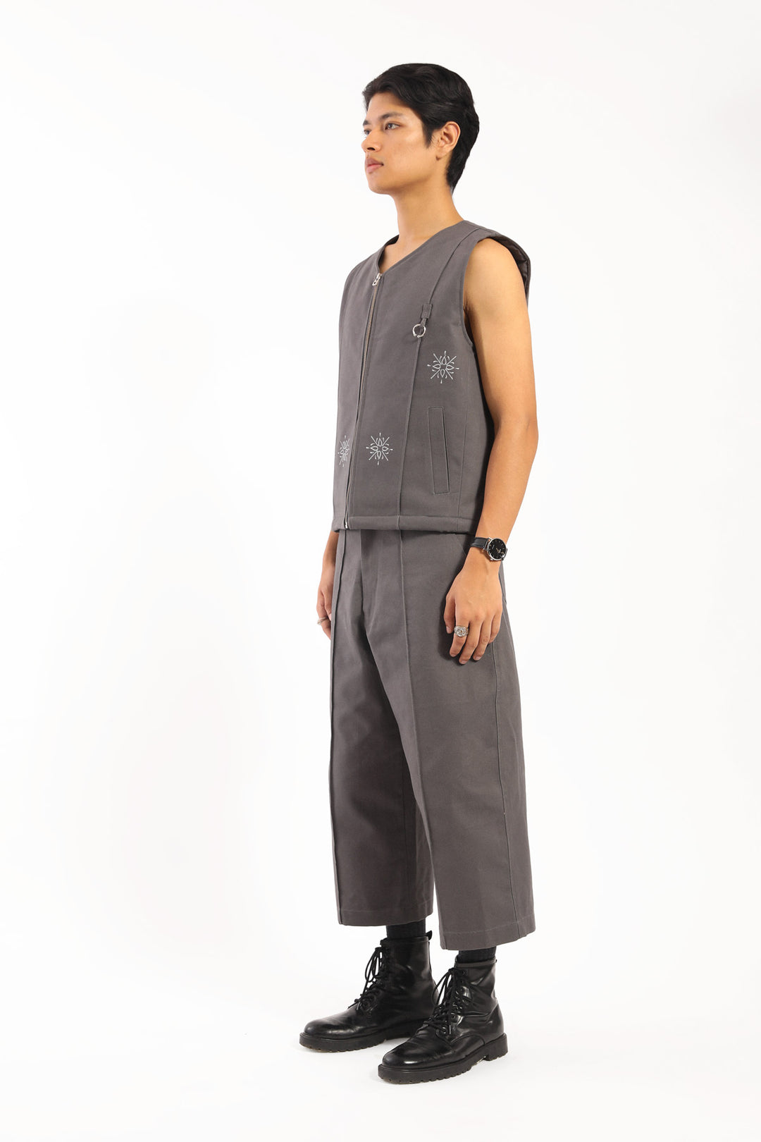 Dark Grey Phulkari Gilet