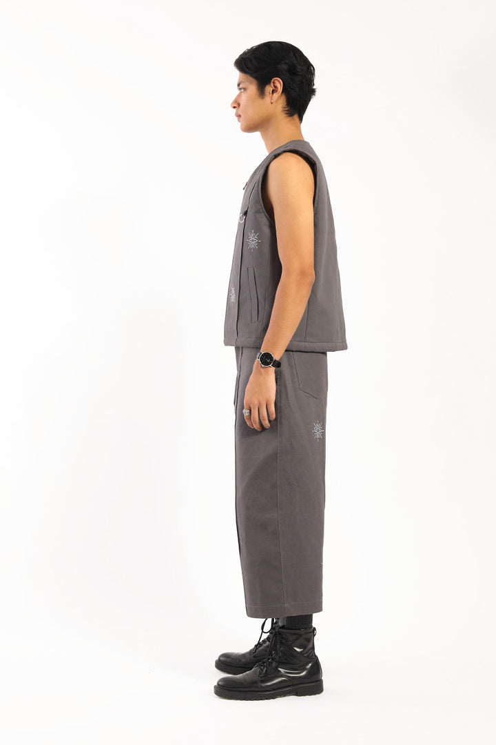 Dark Grey Phulkari Gilet