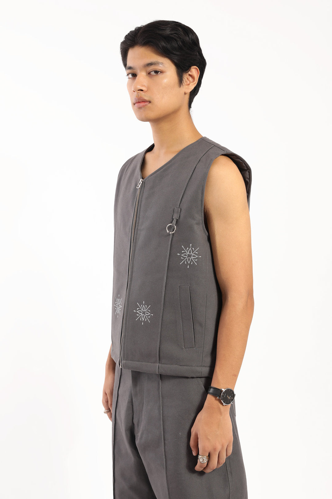 Dark Grey Phulkari Gilet