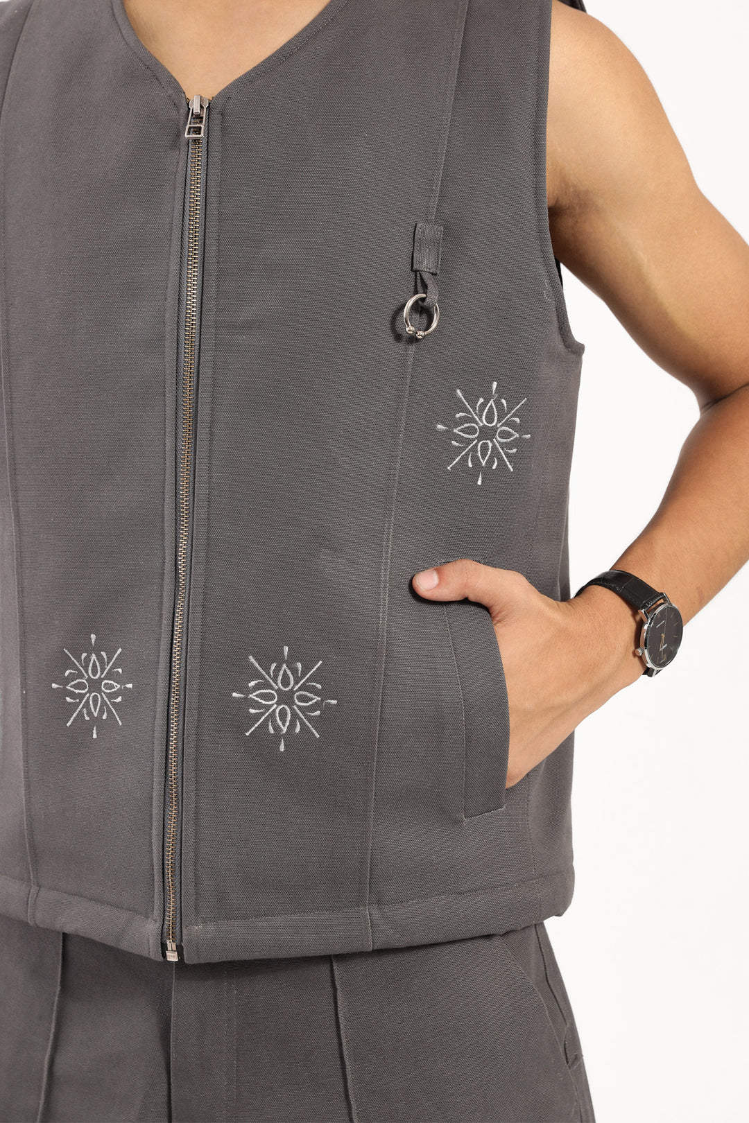 Dark Grey Phulkari Gilet