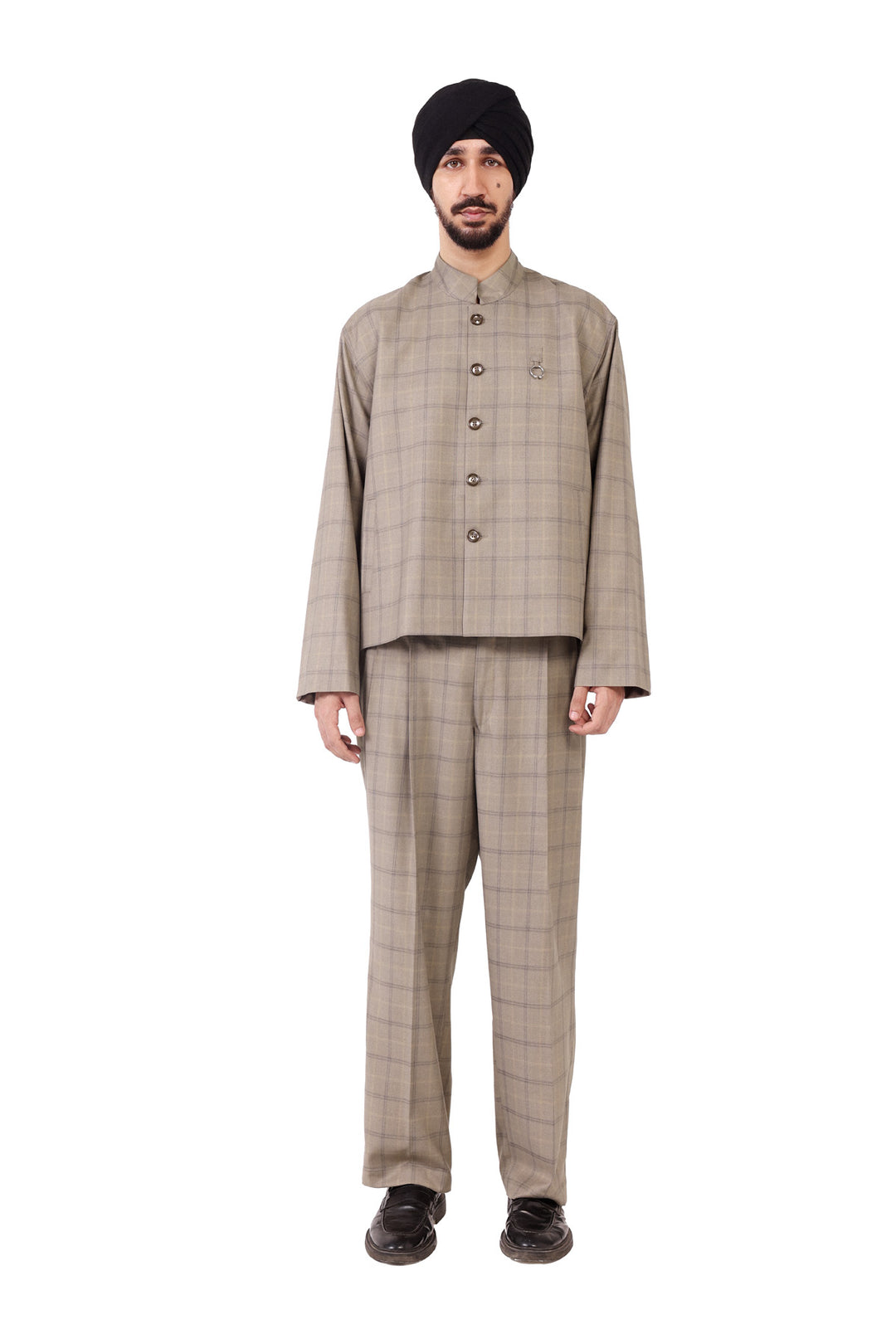 Beige Check Nehru Jacket