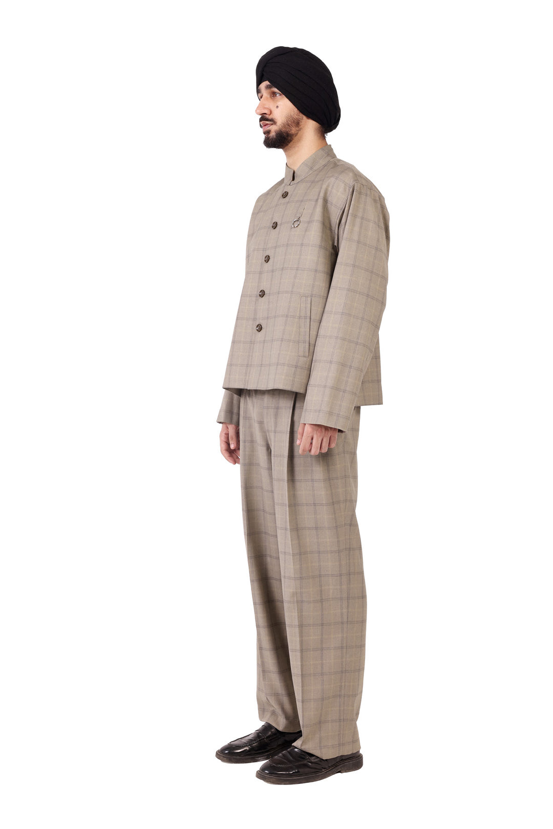 Beige Check Sidhaa Trousers
