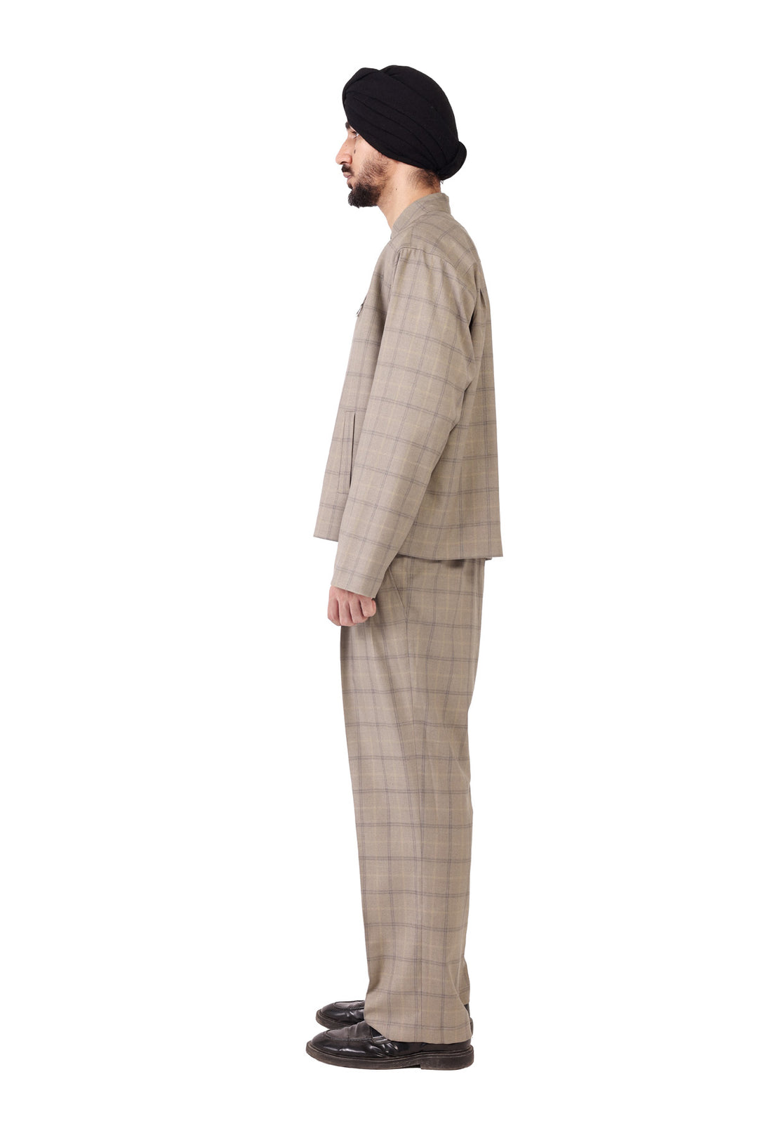 Beige Check Nehru Jacket