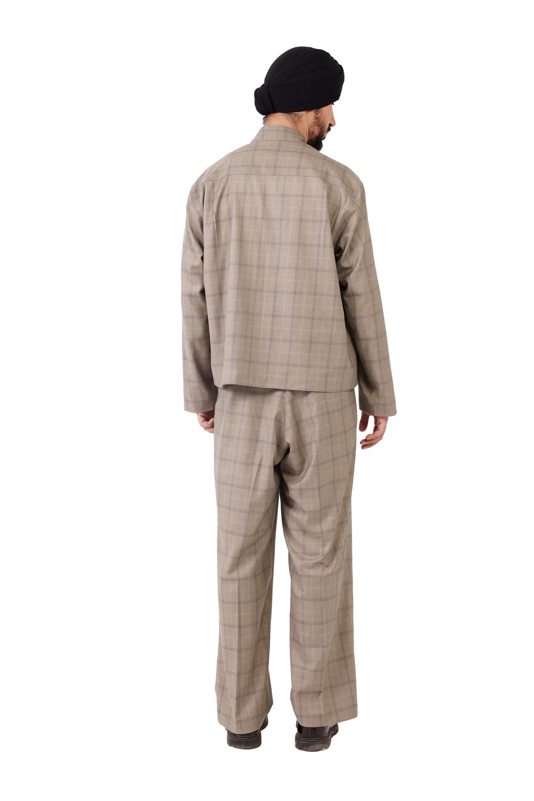 Beige Check Nehru Jacket