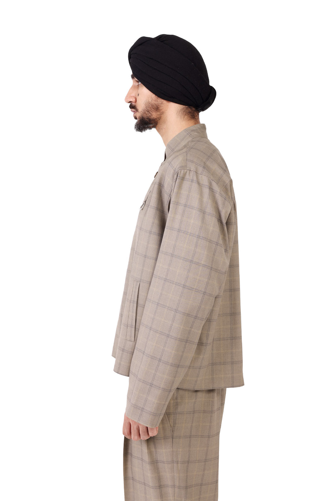 Beige Check Nehru Jacket