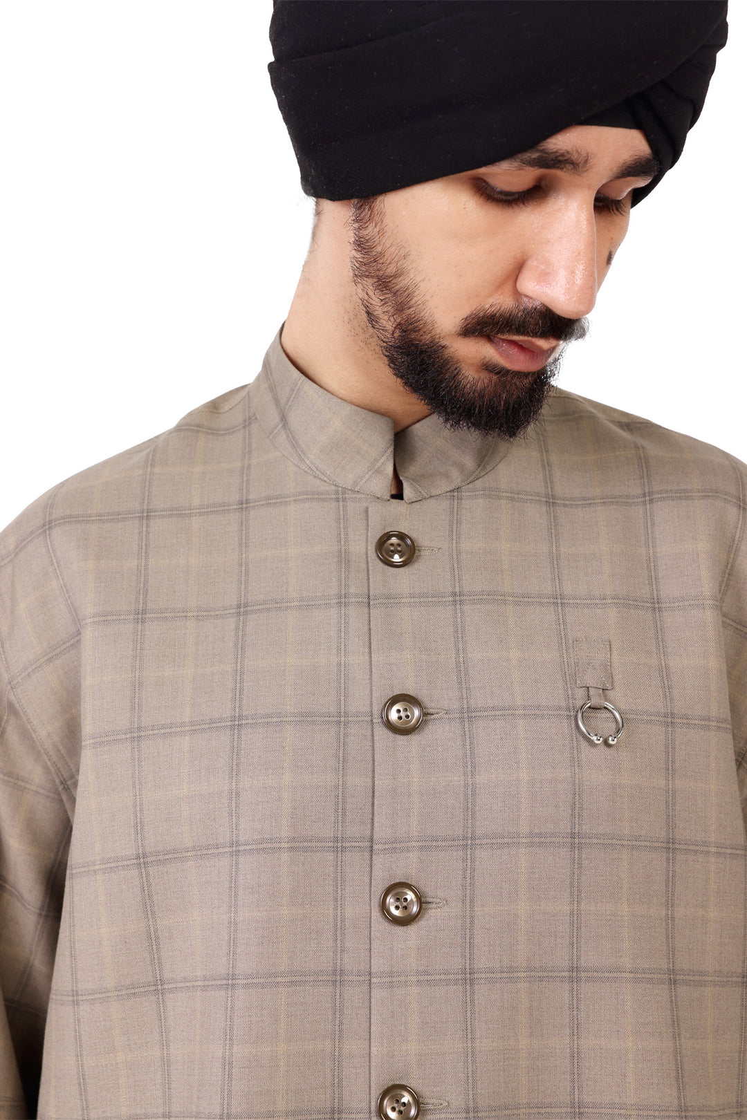 Beige Check Nehru Jacket
