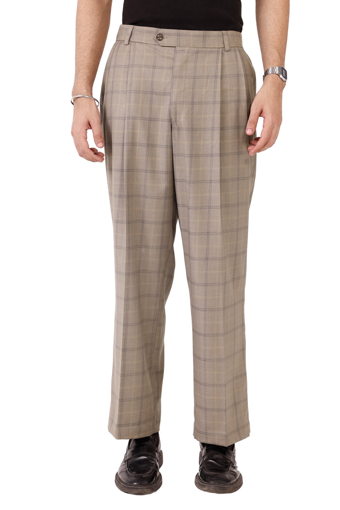 Beige Check Sidhaa Trousers
