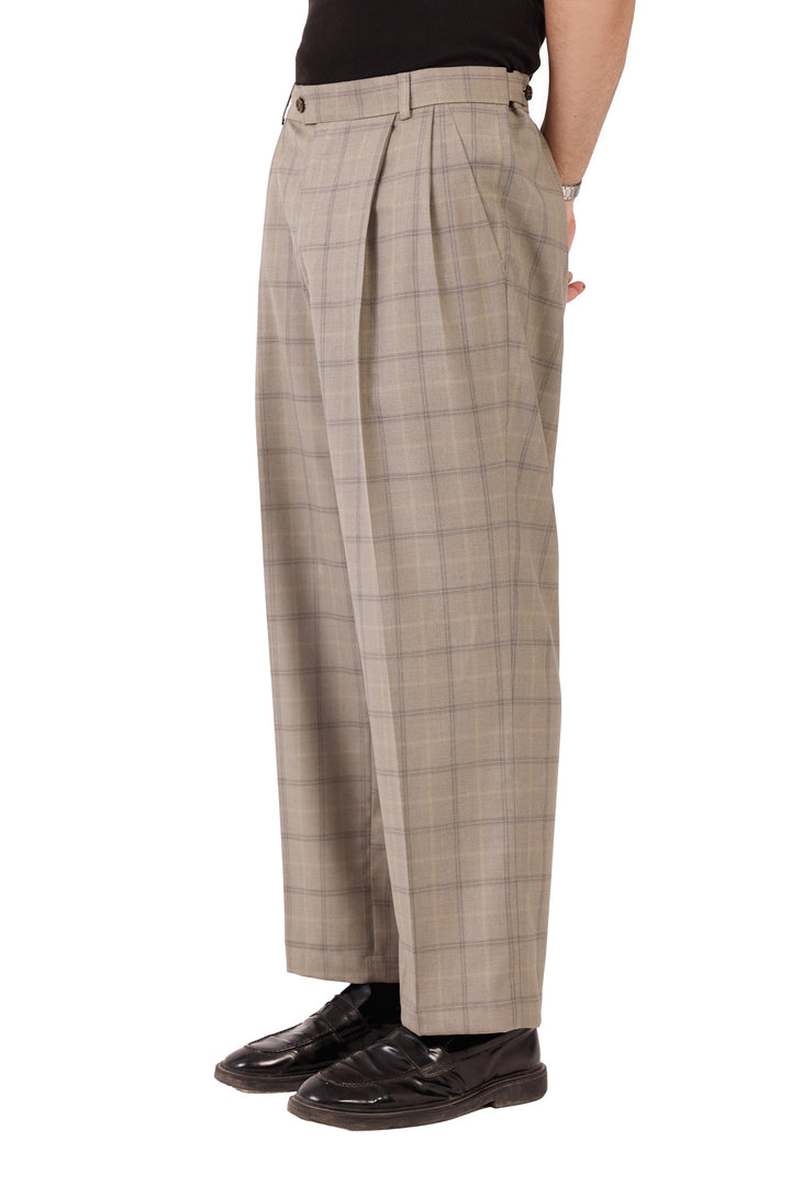 Beige Check Sidhaa Trousers