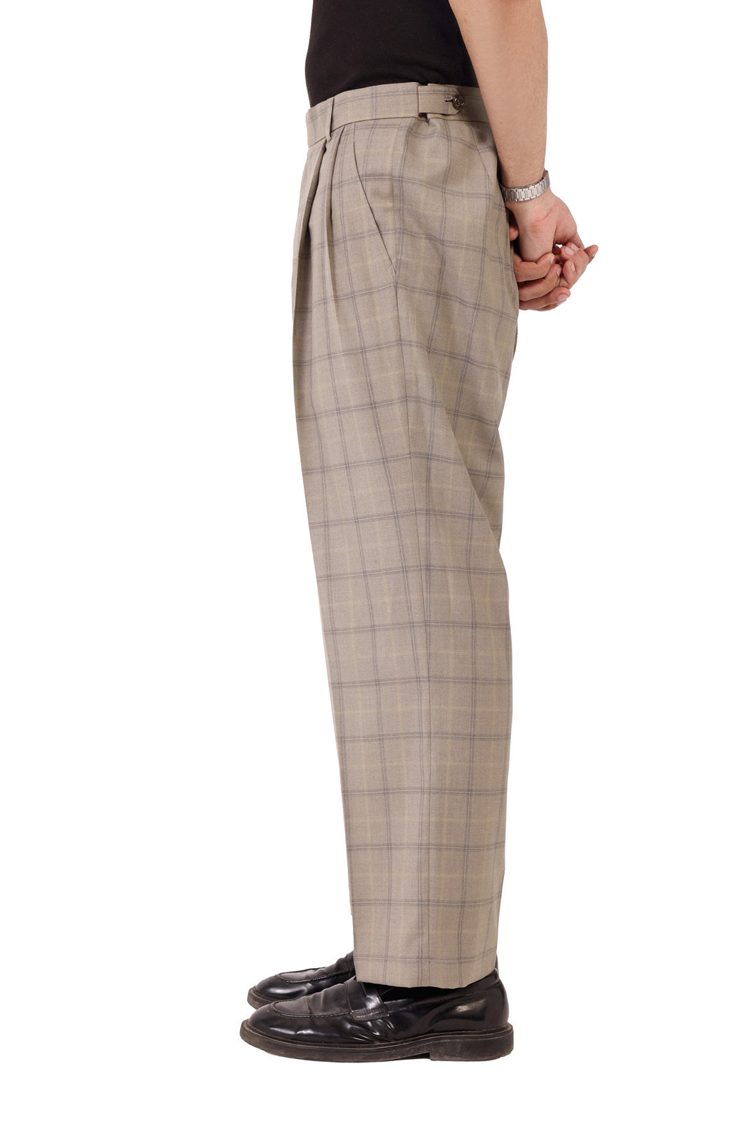 Beige Check Sidhaa Trousers