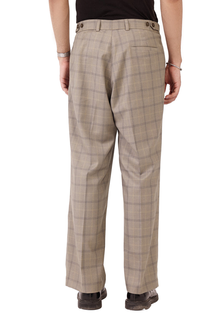 Beige Check Sidhaa Trousers