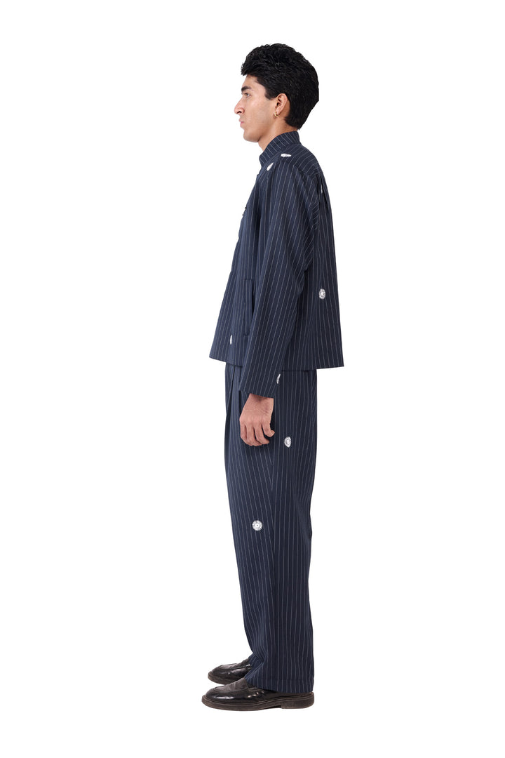 Navy Pinstripe Nehru Jacket