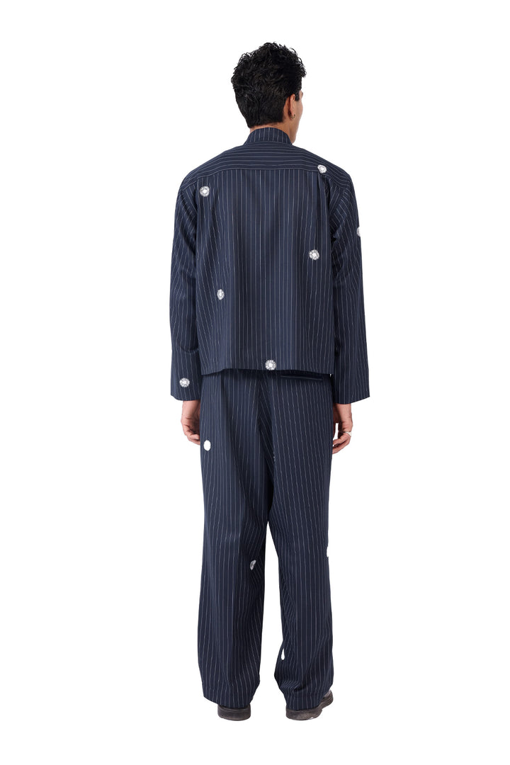 Navy Pinstripe Nehru Jacket