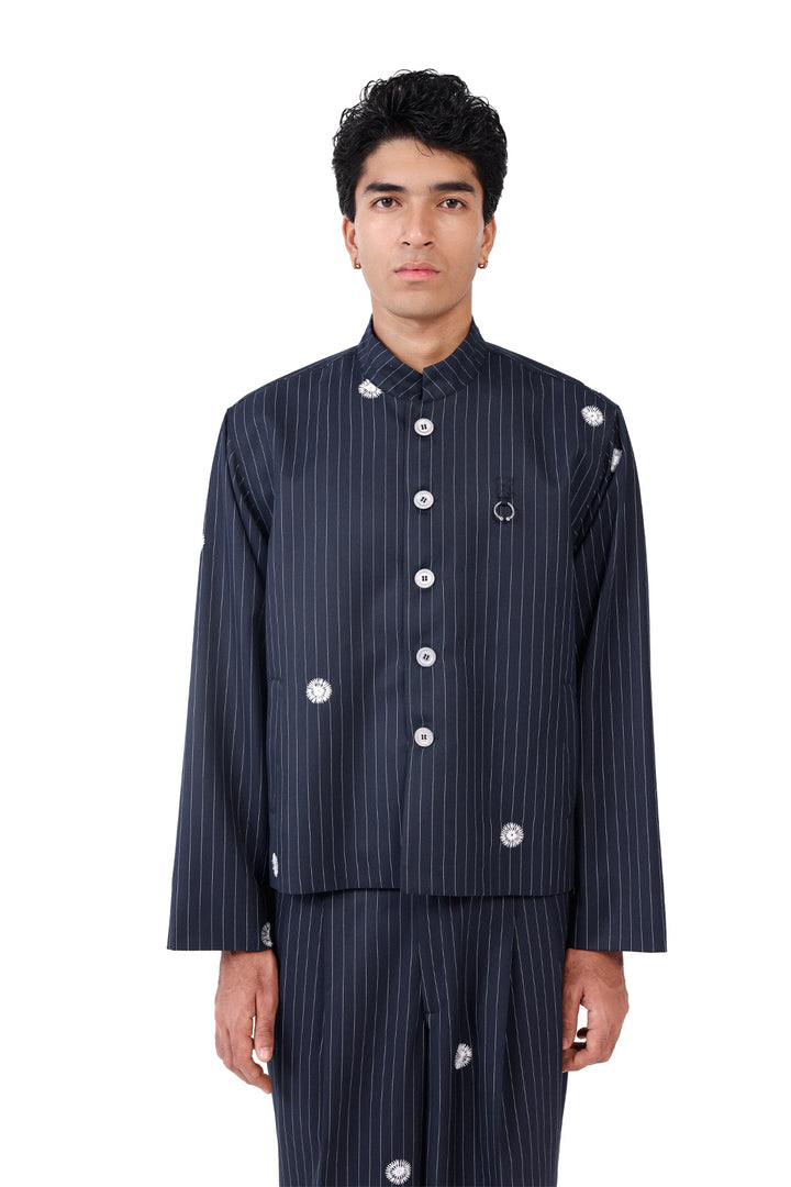 Navy Pinstripe Nehru Jacket