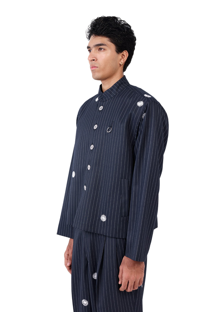 Navy Pinstripe Nehru Jacket