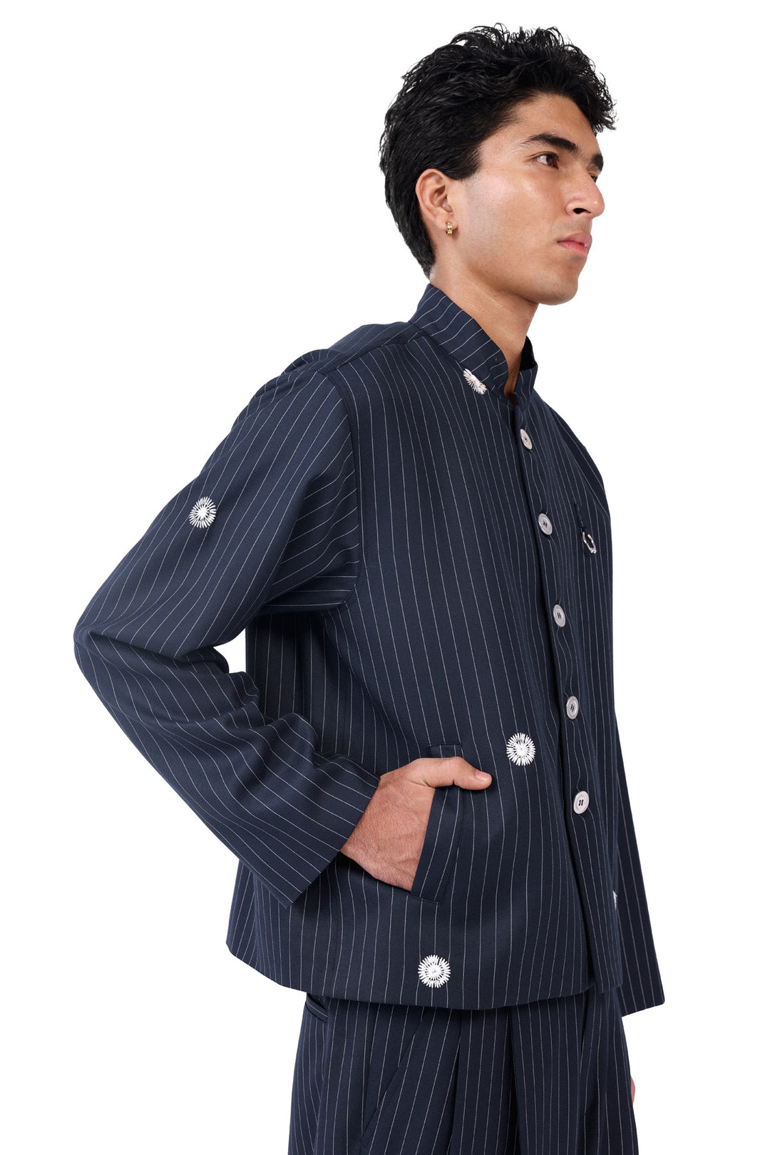Navy Pinstripe Nehru Jacket
