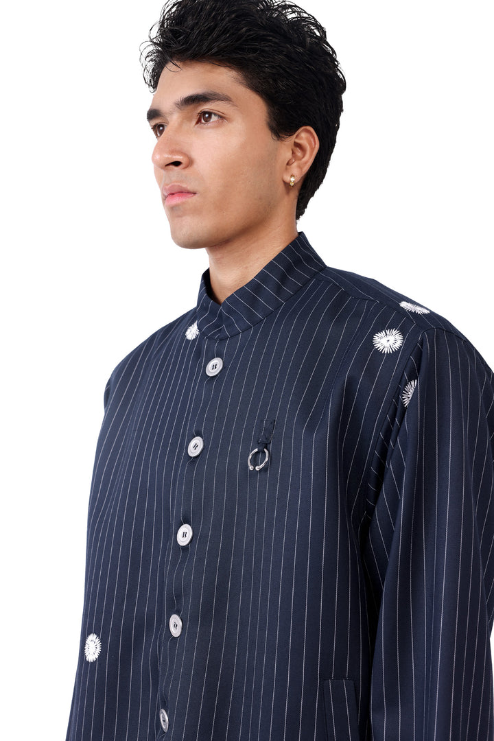 Navy Pinstripe Nehru Jacket