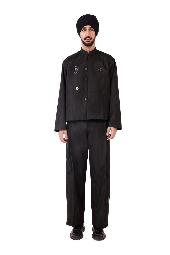 Black Prinstripe Barnala Trousers