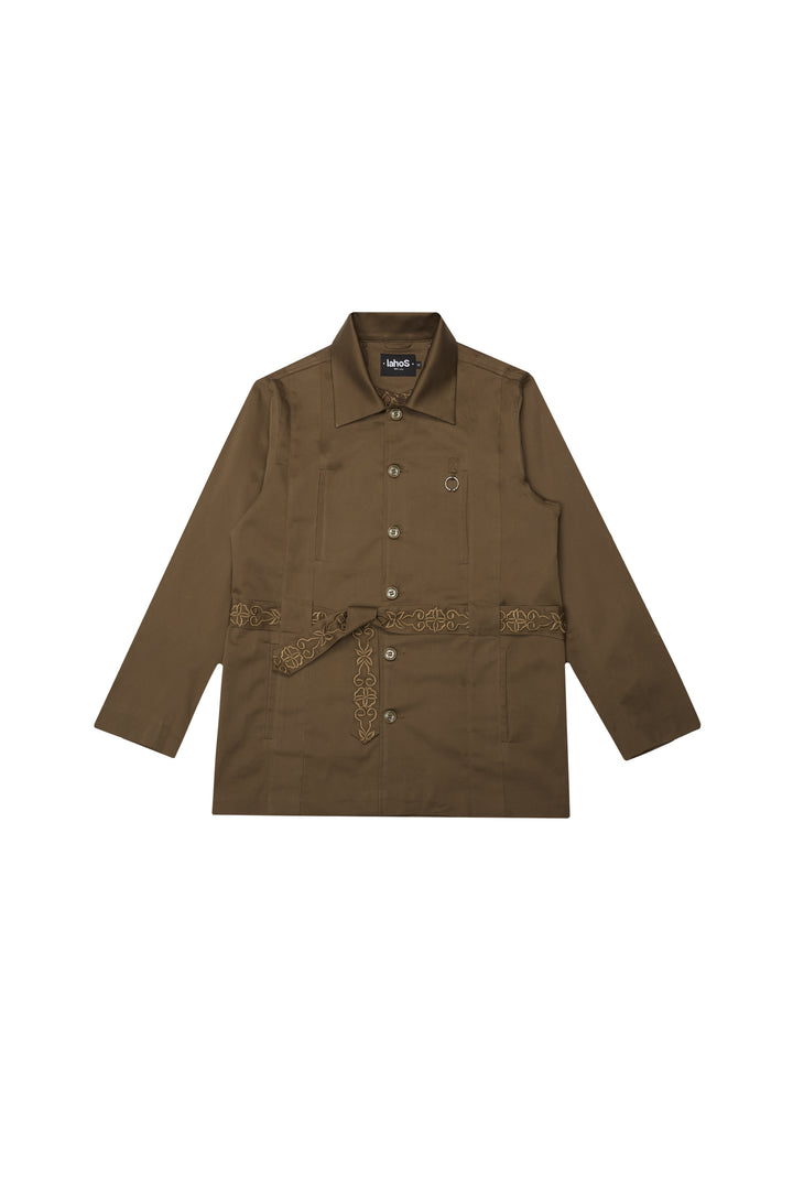 Brown Button Belted Jacket