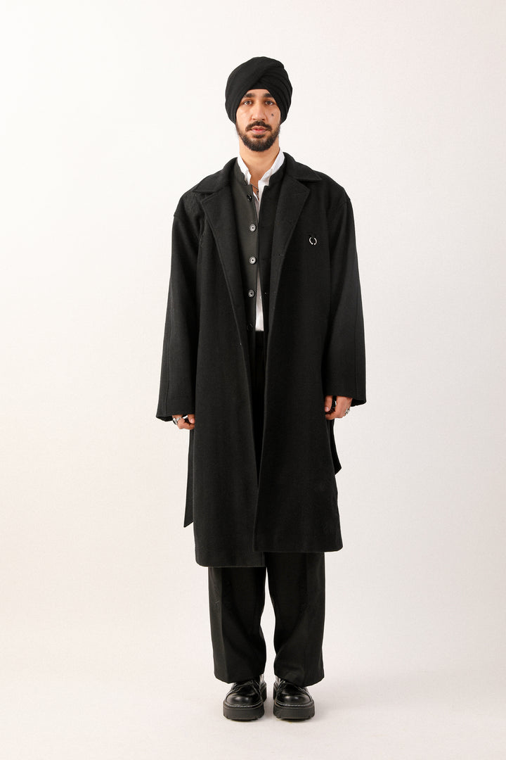 Black Lambi Belted Coat