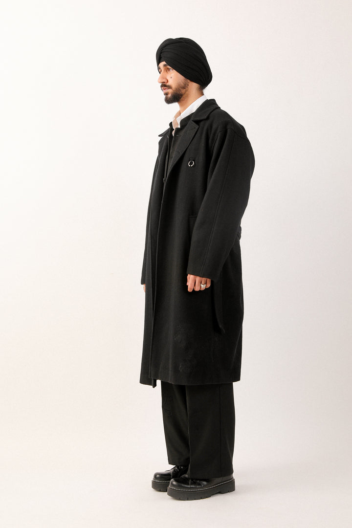 Black Lambi Belted Coat