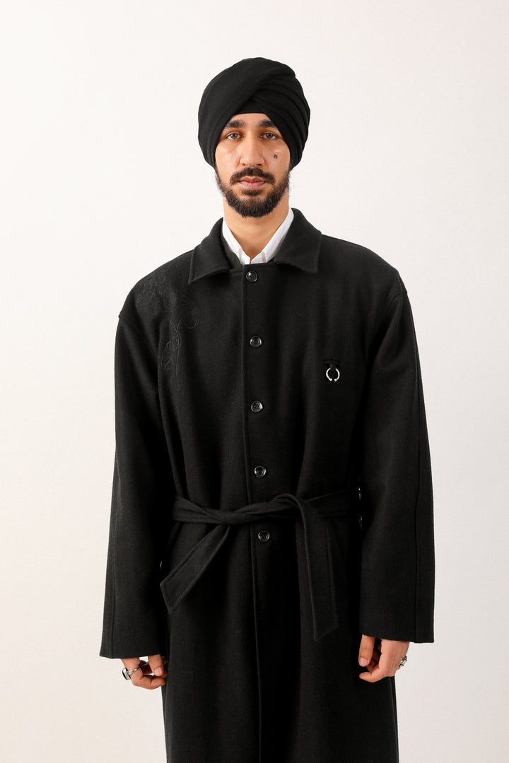 Black Lambi Belted Coat