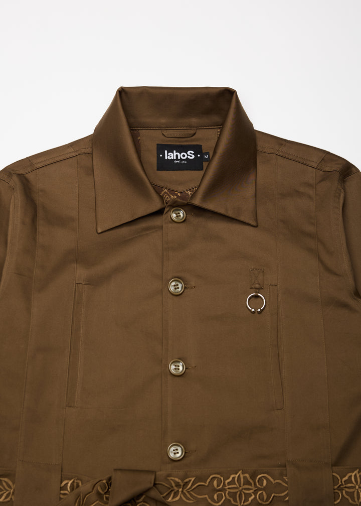 Brown Button Belted Jacket